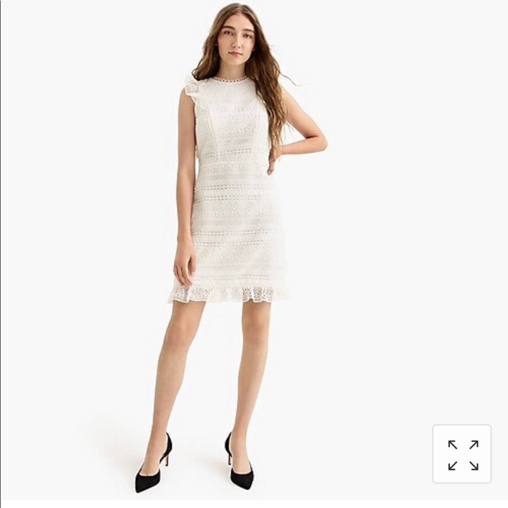 J. Crew Cap sleeve white ruffle lace dress